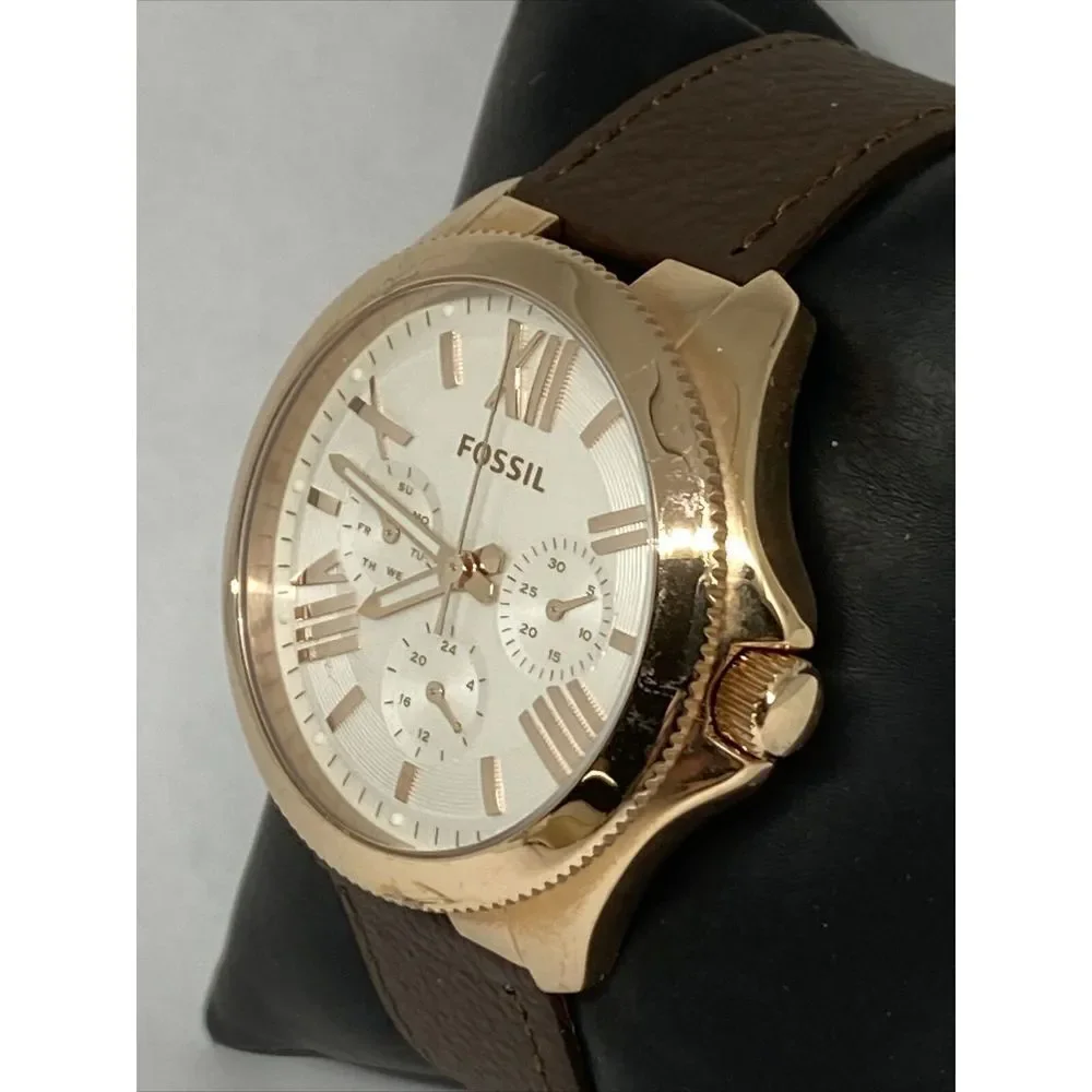 Fossil AM4622 Women's Brown Leather Analog White Dial Genuine Wrist Watch HK953